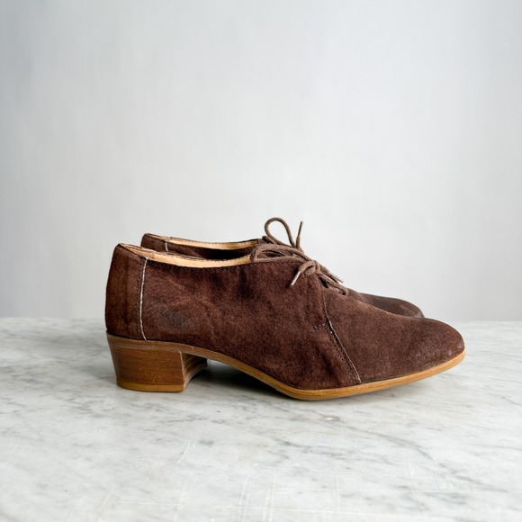 Beene Bag shoes 70s vtg brown suede lace up oxfords size 7.5 - Picture 1 of 7